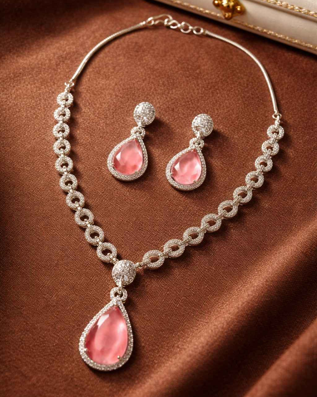 American Diamond Zirconia Layered Necklace Set Sophia