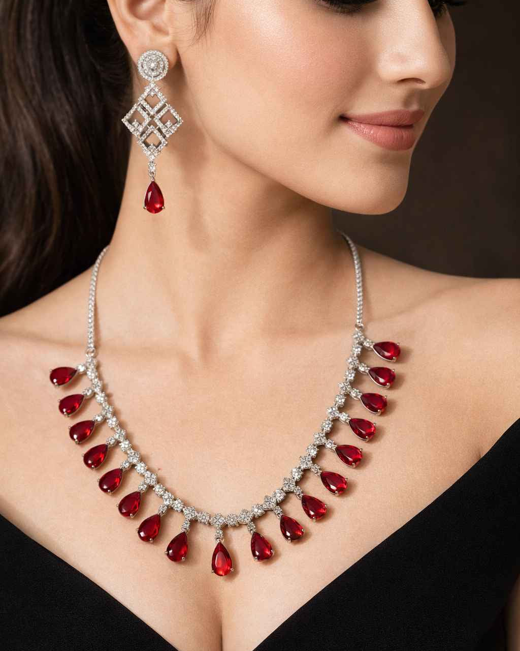 American Diamond Zirconia Layered Necklace Set Amelia