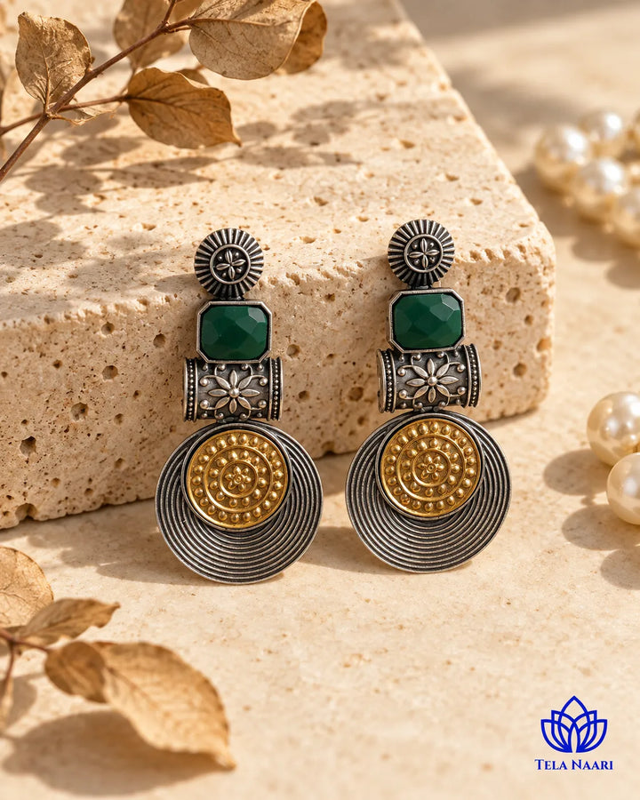 Aashtha Dual Tone Silver-Plated Green Earrings