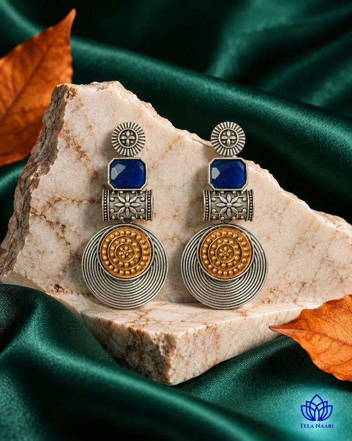 Aashtha Dual Tone Silver-Plated Blue Earrings