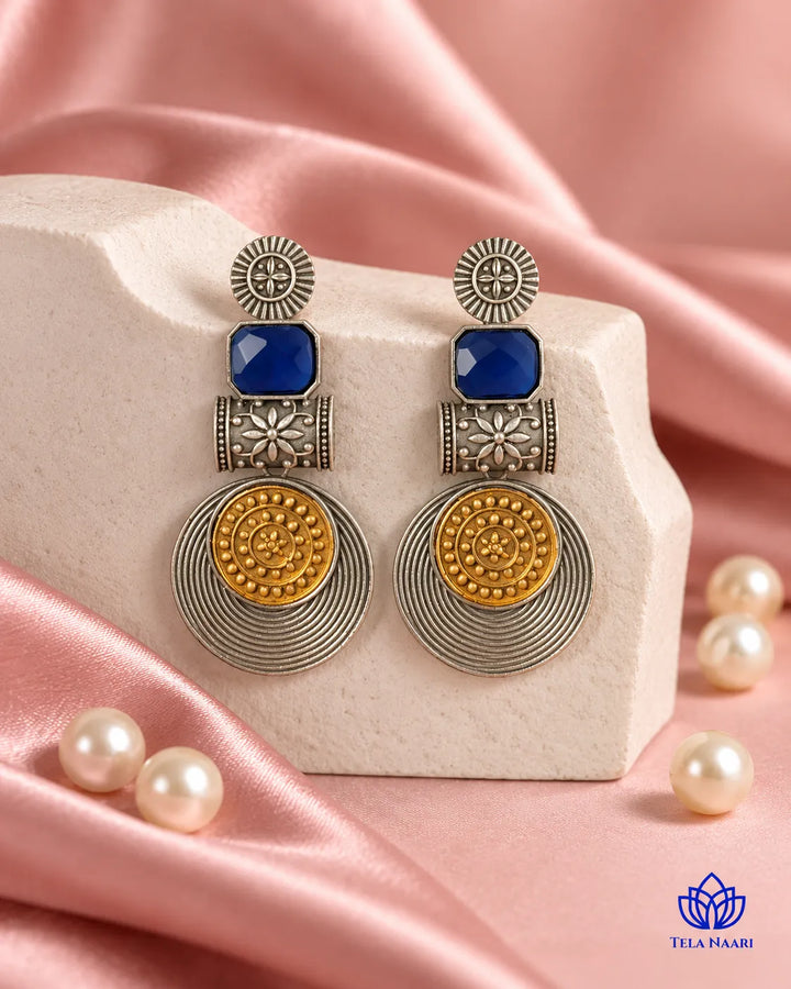 Aashtha Dual Tone Silver-Plated Blue Earrings