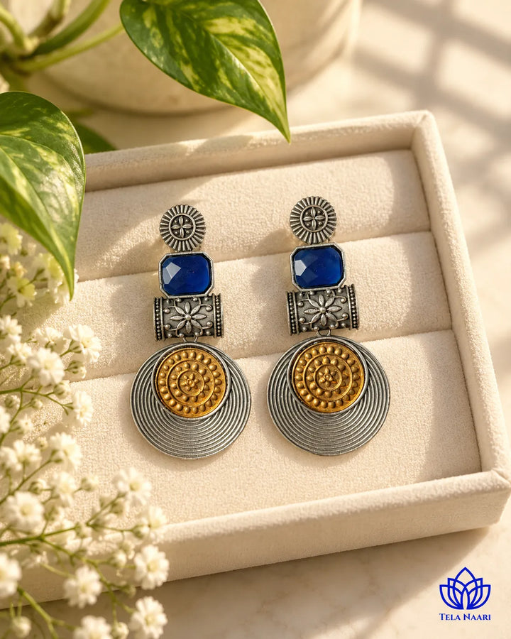 Aashtha Dual Tone Silver-Plated Blue Earrings
