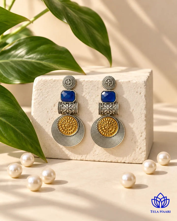Aashtha Dual Tone Silver-Plated Blue Earrings