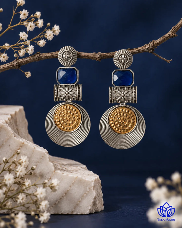 Aashtha Dual Tone Silver-Plated Blue Earrings