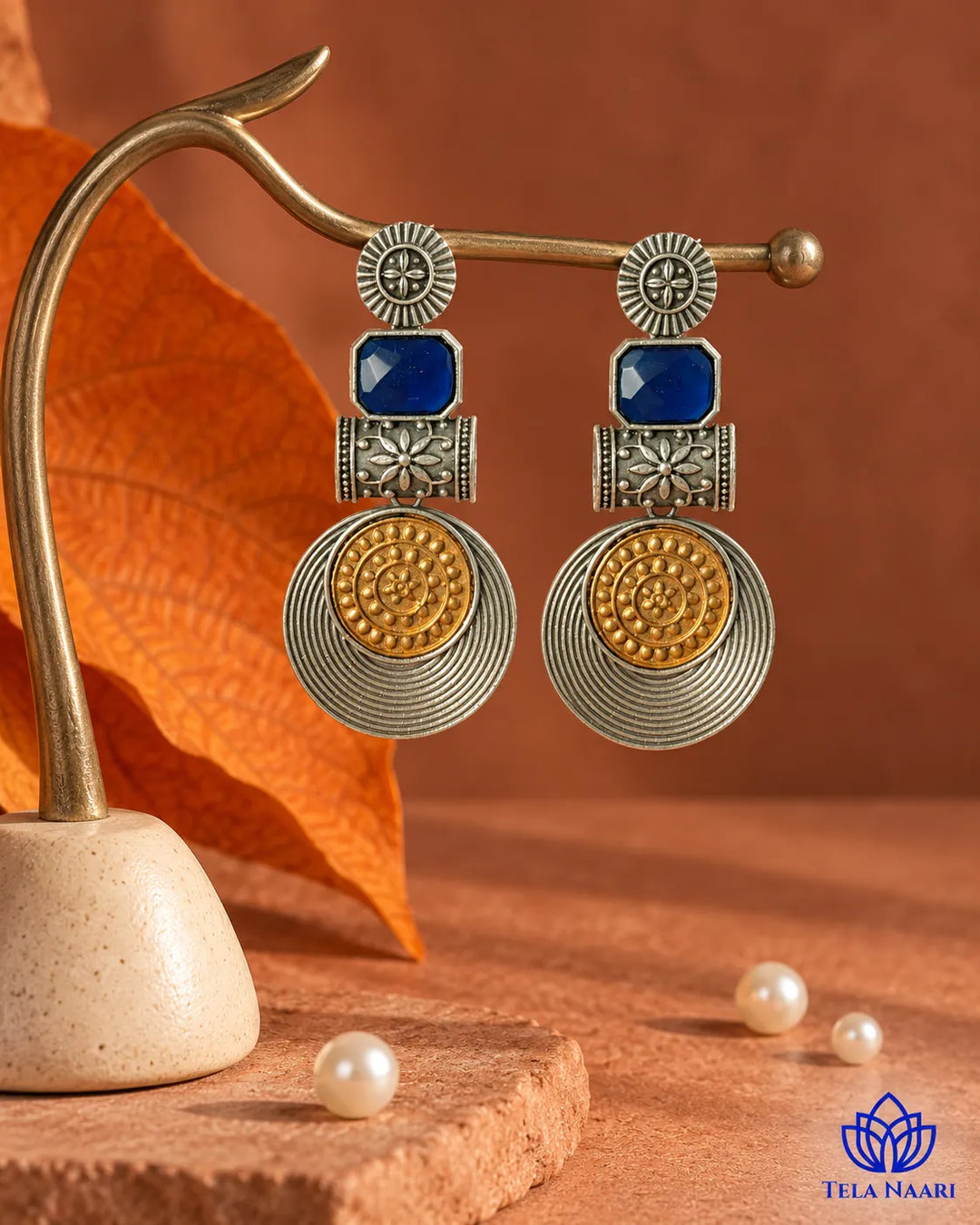 Aashtha Dual Tone Silver-Plated Blue Earrings
