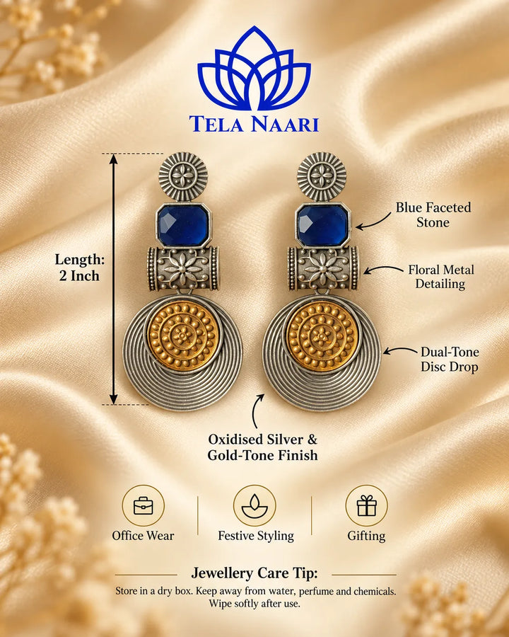 Aashtha Dual Tone Silver-Plated Blue Earrings