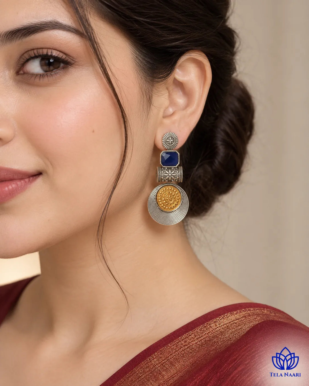 Aashtha Dual Tone Silver-Plated Blue Earrings