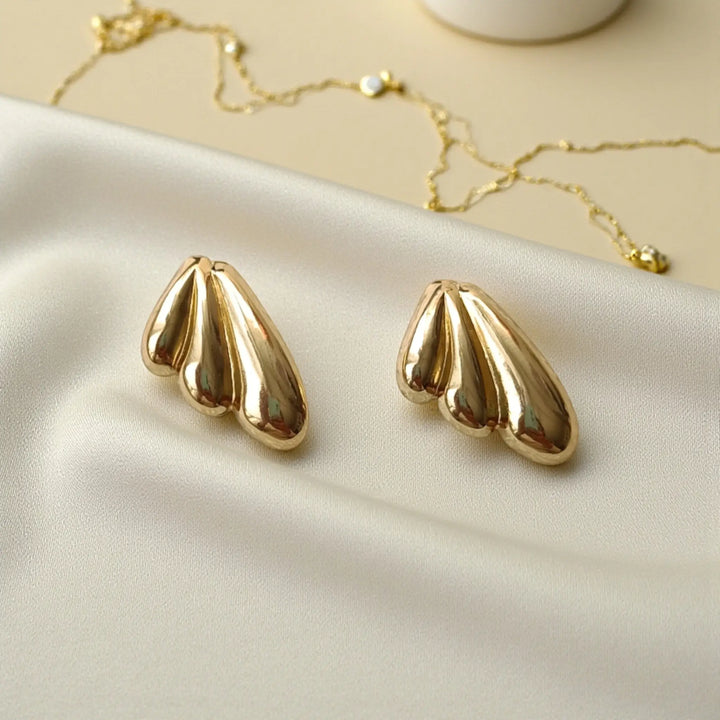 Triple Leaf Gold Anti-Tarnish Stud Earrings