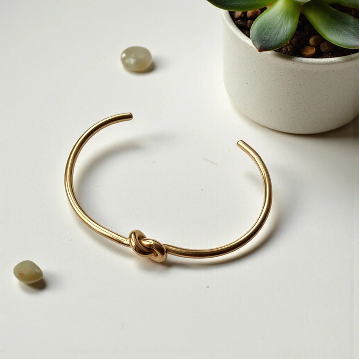 Delicate Knot Anti-Tarnish Gold Cuff Bracelet