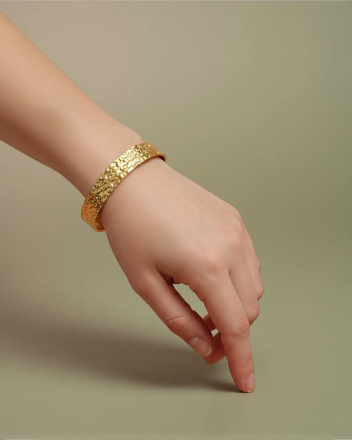 Hammered Slim Anti-Tarnish Gold Cuff Bracelet