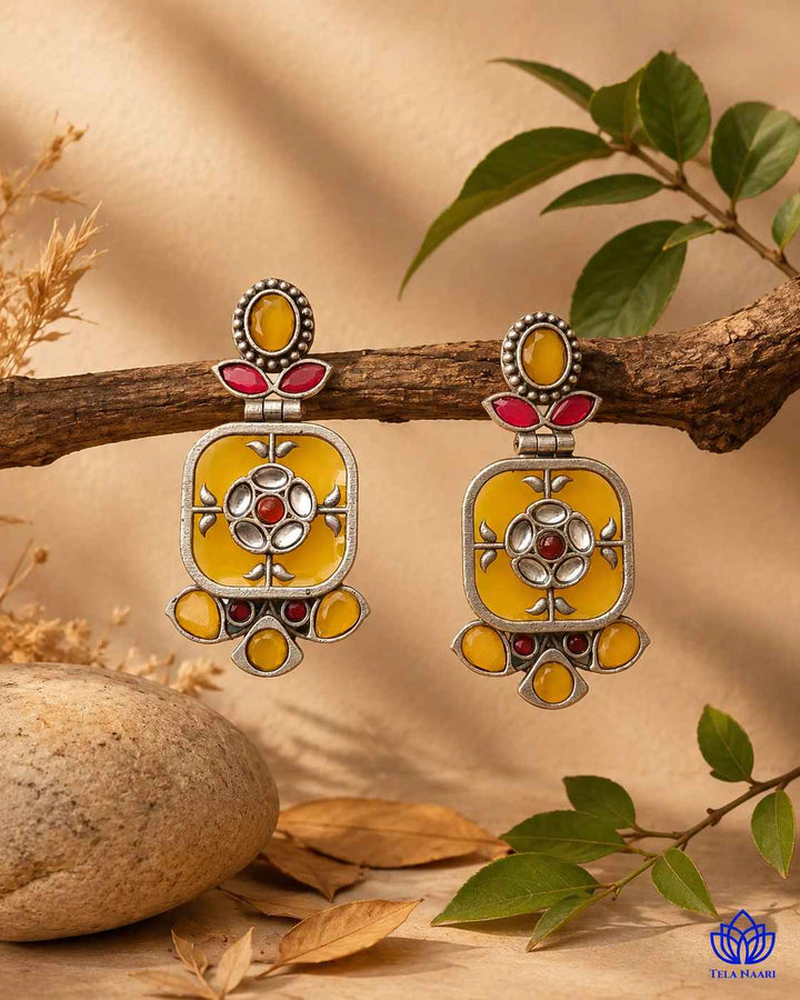 Gavi Silver Plated Yellow Dangler Earrings