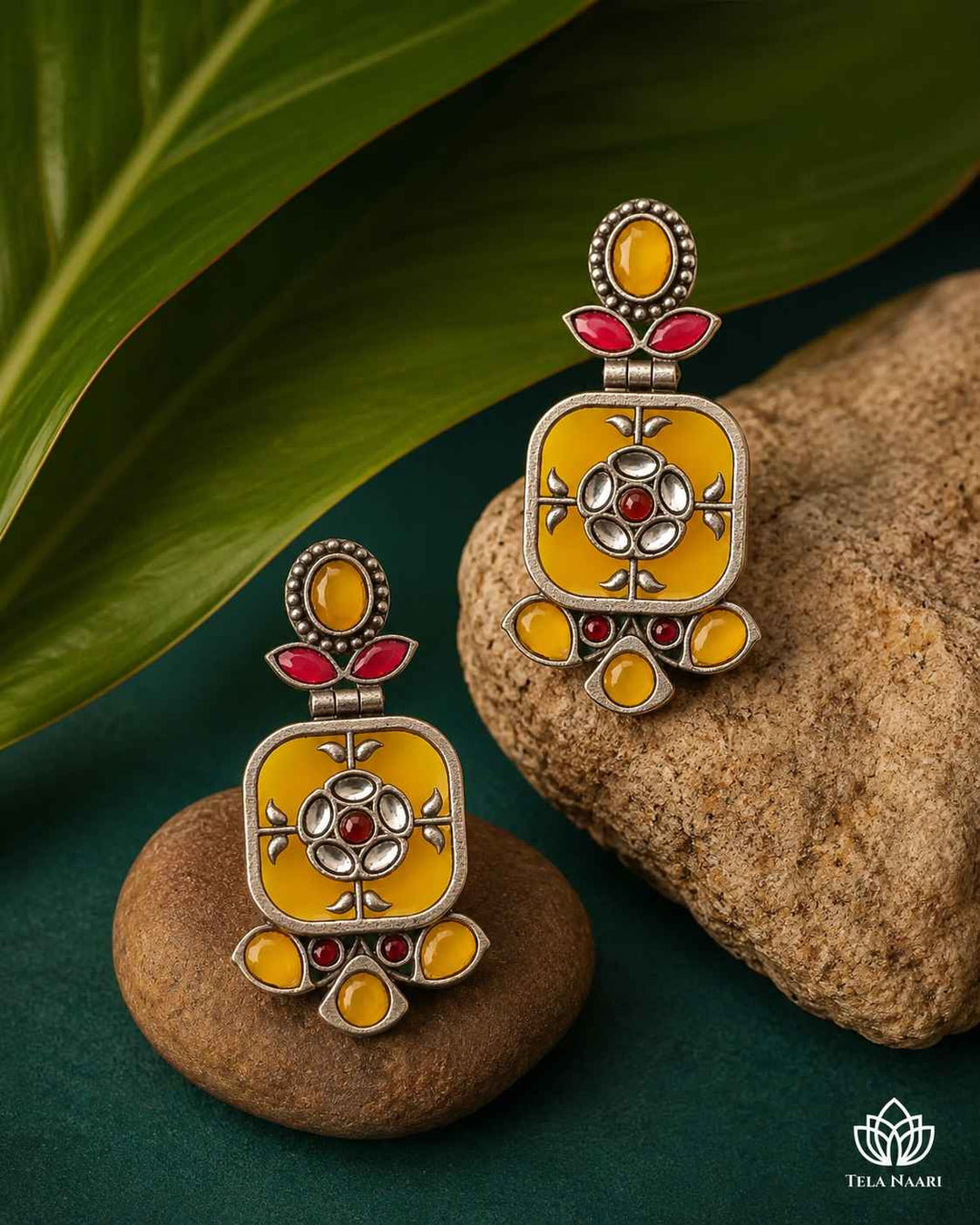 Gavi Silver Plated Yellow Dangler Earrings