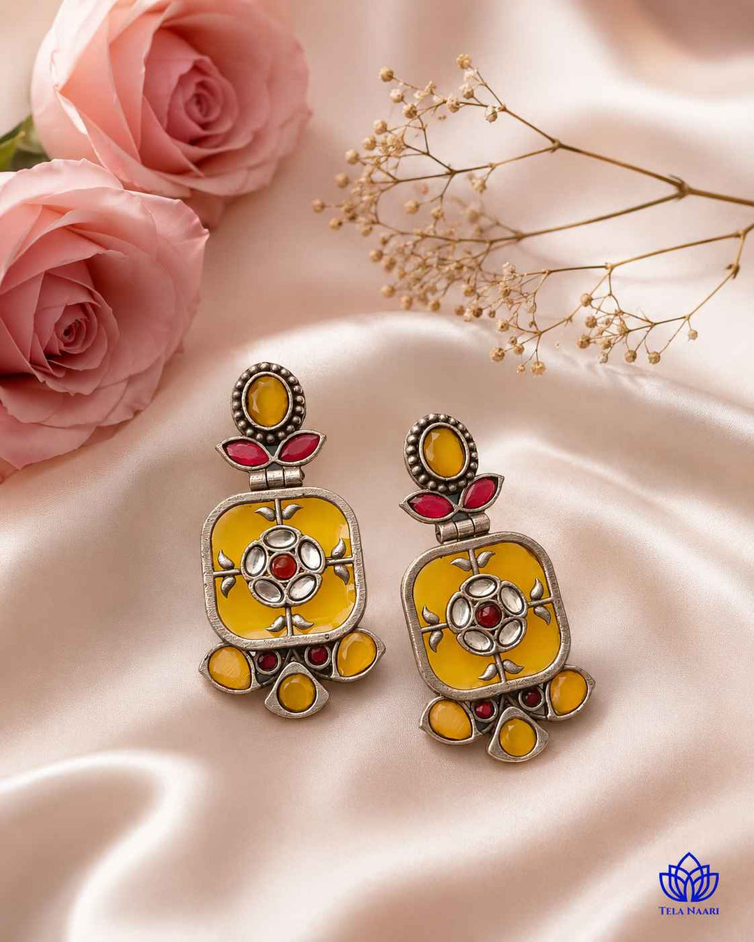 Gavi Silver Plated Yellow Dangler Earrings