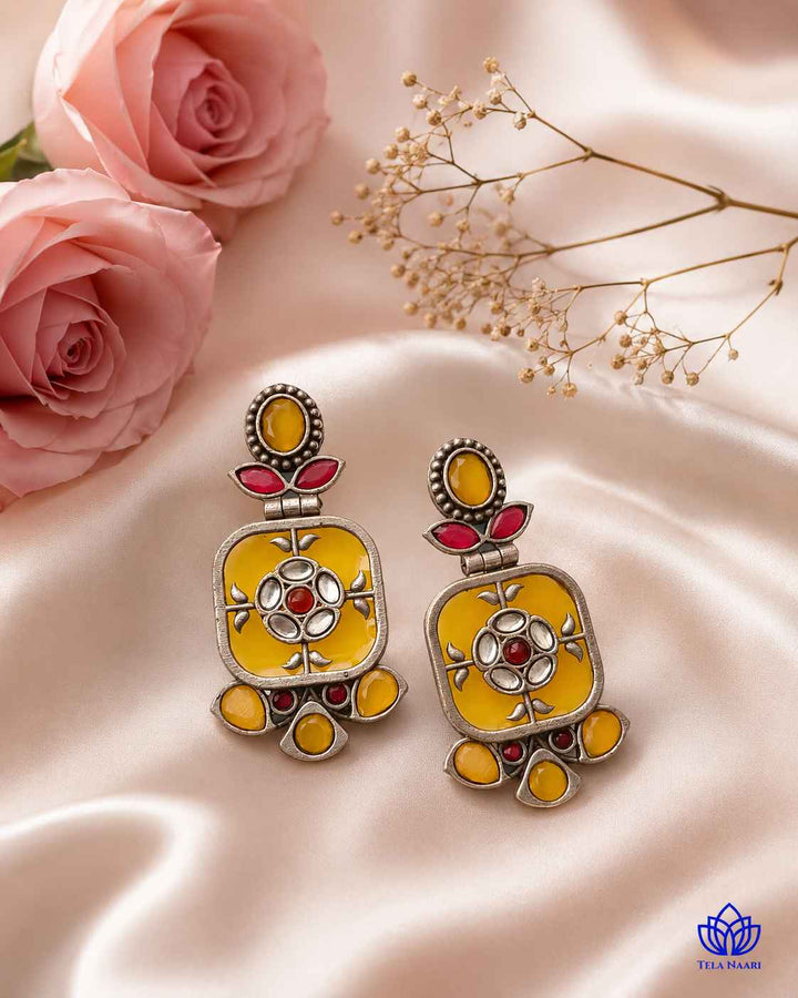 Gavi Silver Plated Yellow Dangler Earrings