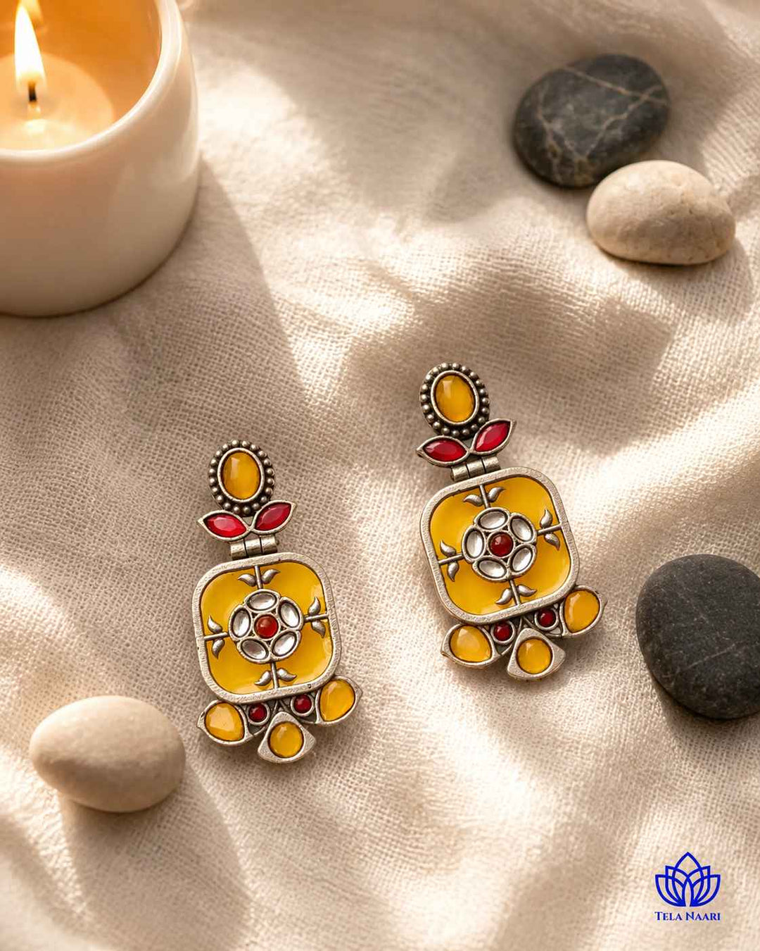 Gavi Silver Plated Yellow Dangler Earrings