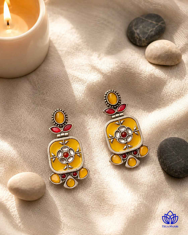 Gavi Silver Plated Yellow Dangler Earrings