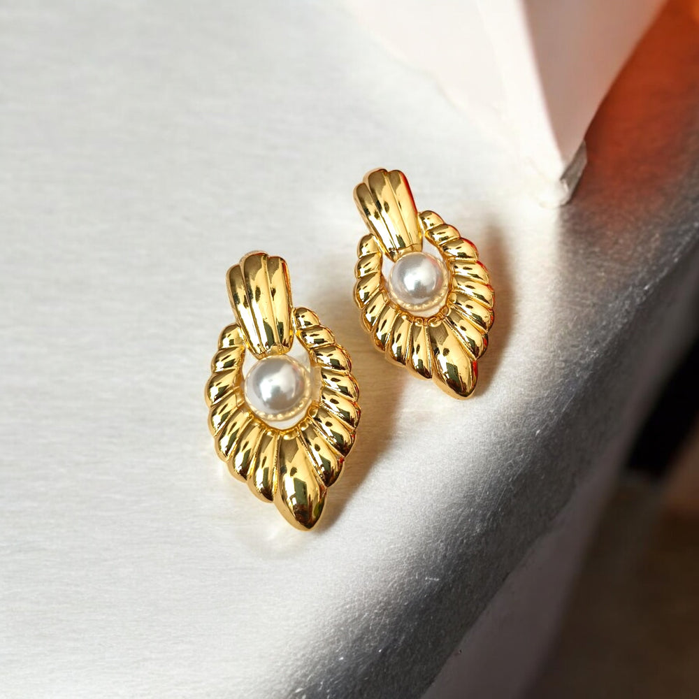 Telanaari 18k Gold-plated Stainless Steel Tarnish-free Waterproof Demi-fine Pearl Stud Earrings - TelaNaari