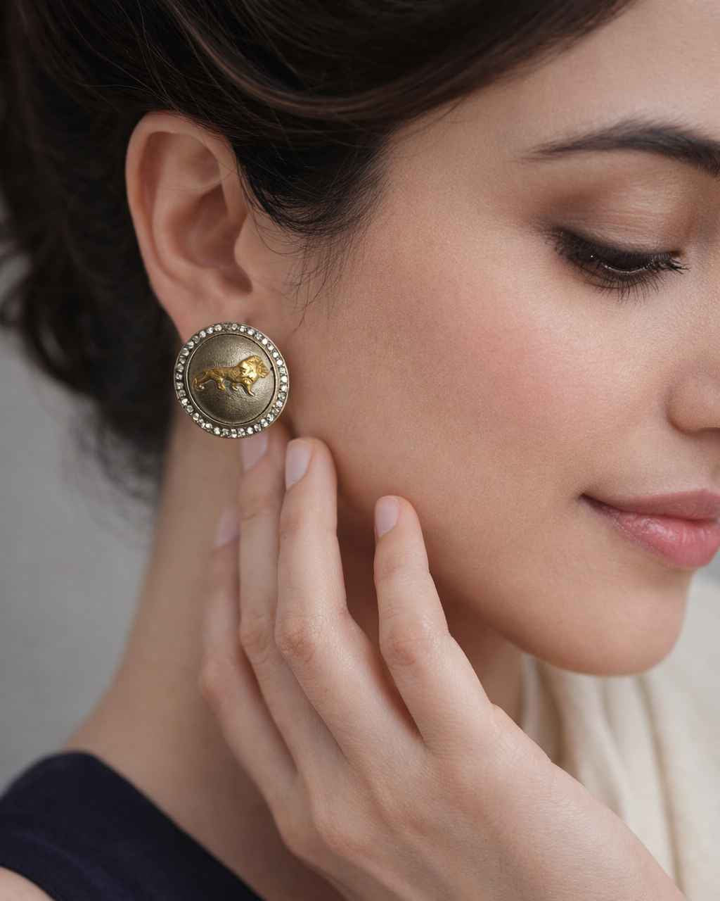 Regent Lion Embossed Dual-Tone Earrings