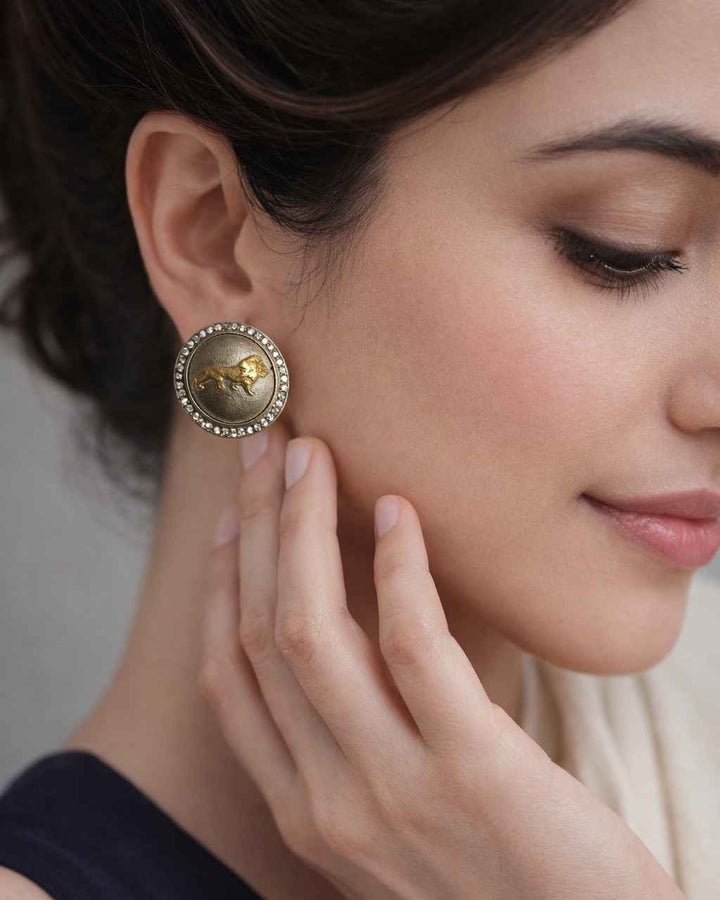 Regent Lion Embossed Dual-Tone Earrings