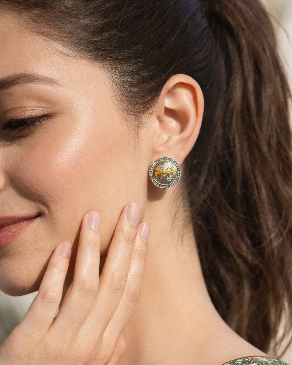 Regent Lion Embossed Dual-Tone Earrings