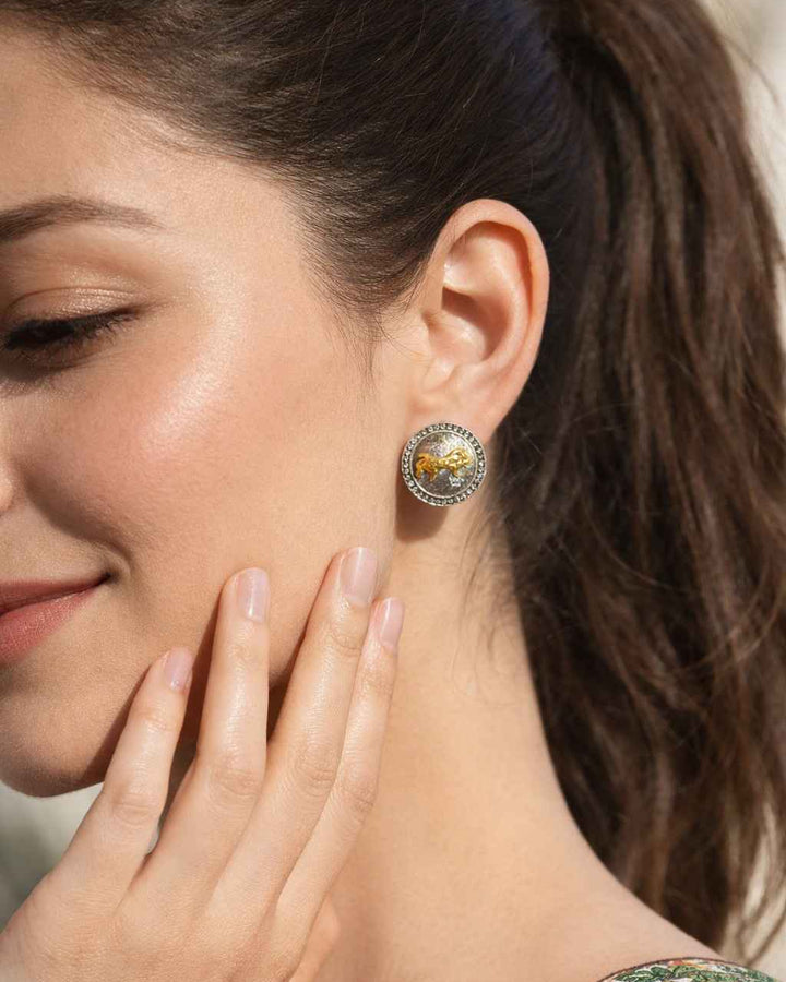 Regent Lion Embossed Dual-Tone Earrings