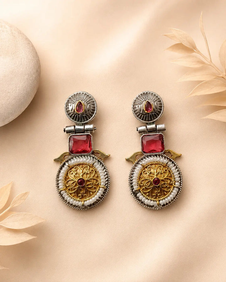Aashiyana Red Dual Tone Earrings