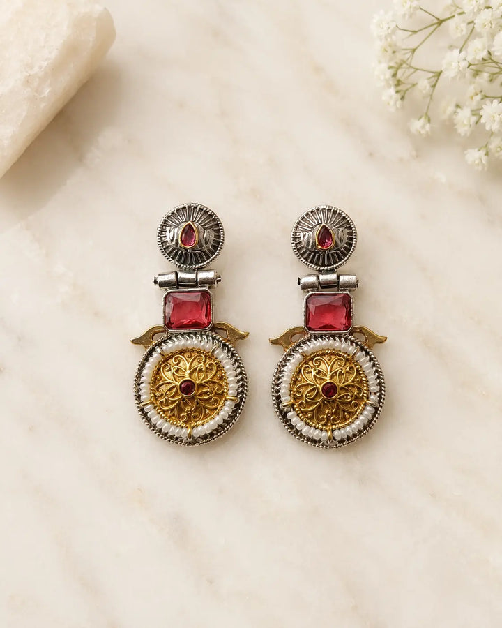 Aashiyana Red Dual Tone Earrings