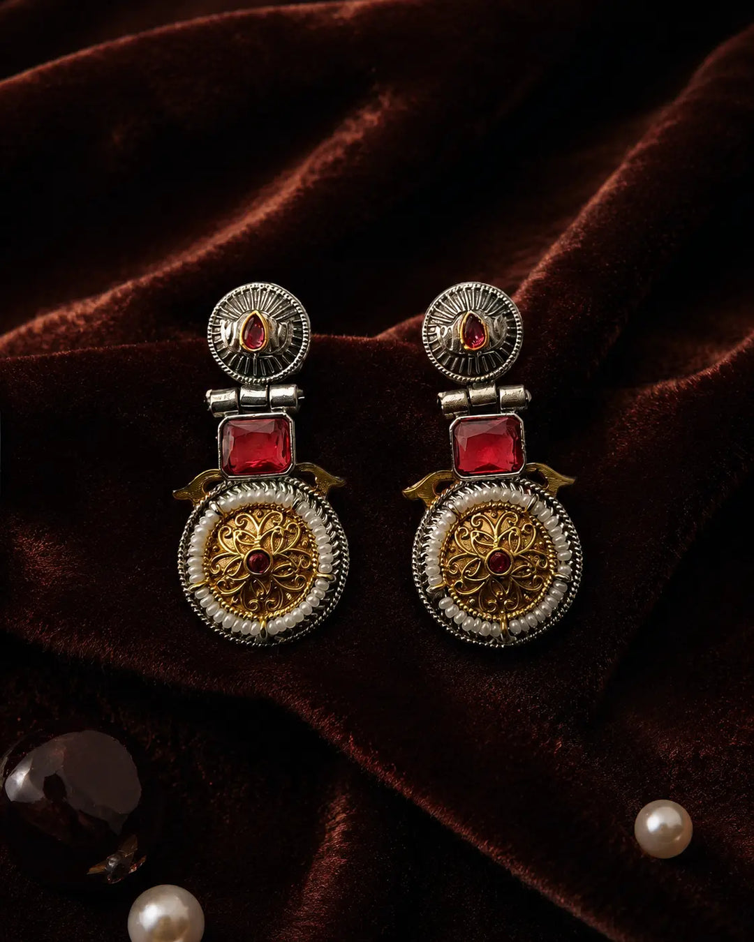 Aashiyana Red Dual Tone Earrings