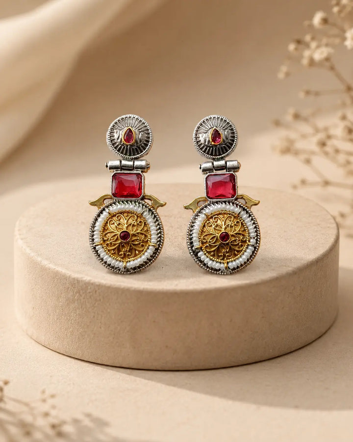 Aashiyana Red Dual Tone Earrings
