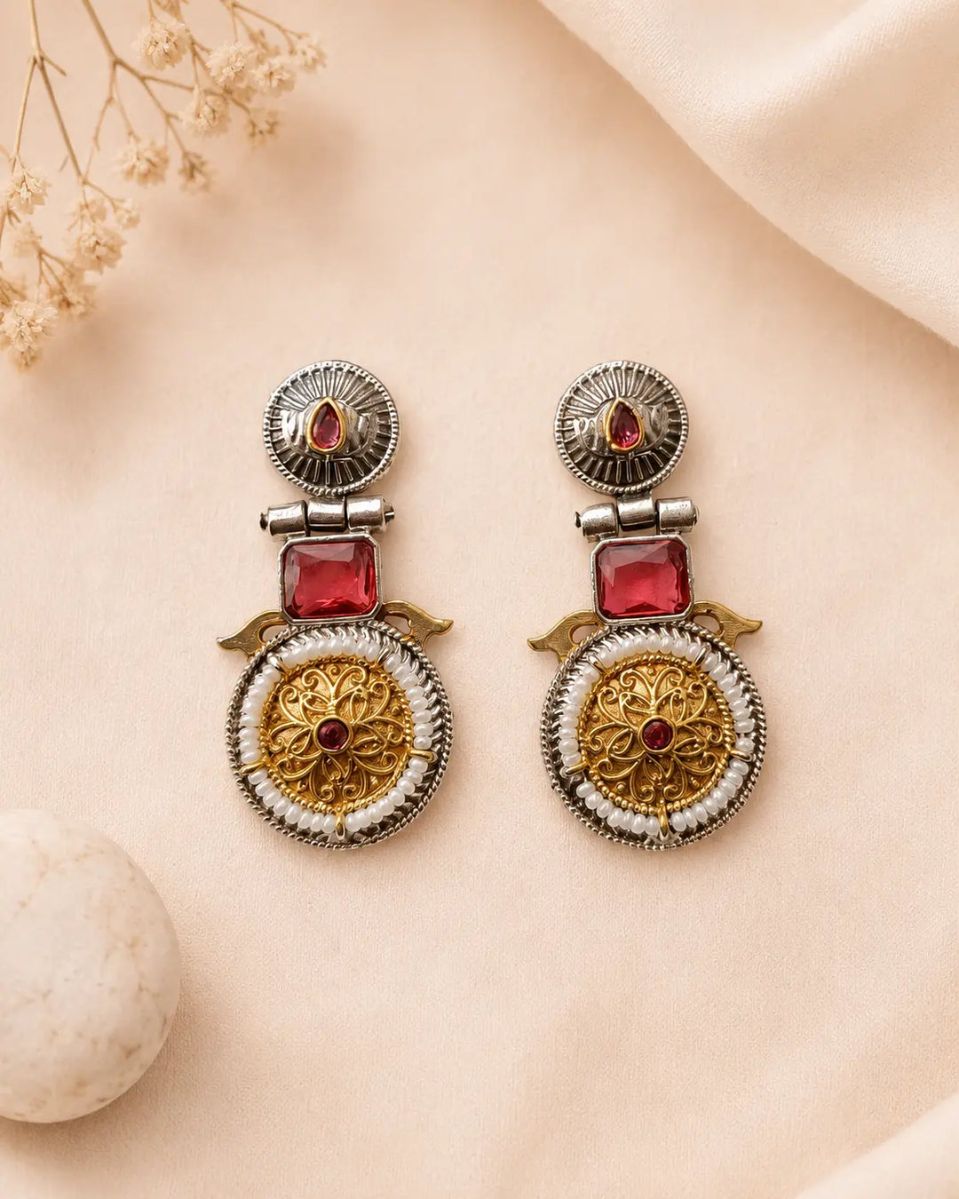 Aashiyana Red Dual Tone Earrings