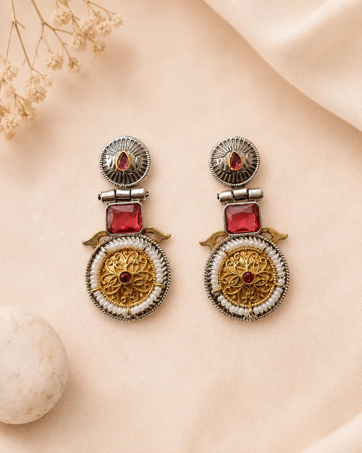 Aashiyana Red Dual Tone Earrings