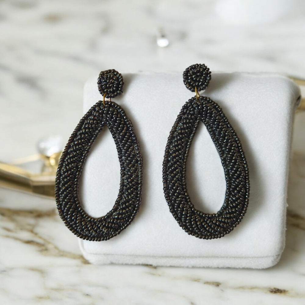 Tela Naari Handcrafted Beaded Teardrop Earrings – Elegant Statement Dangles - TelaNaari