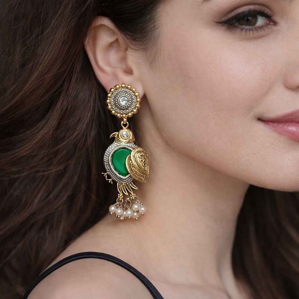 Tela Naari Damini Dual Tone Bird Earrings