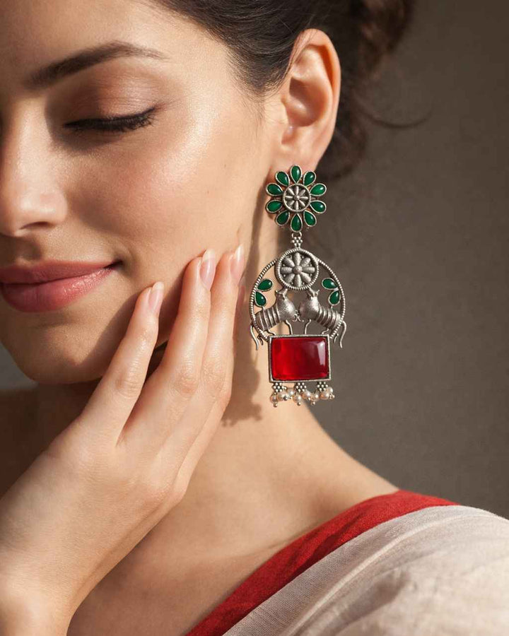 Tela Naari Charming Silver Oxidised Earrings