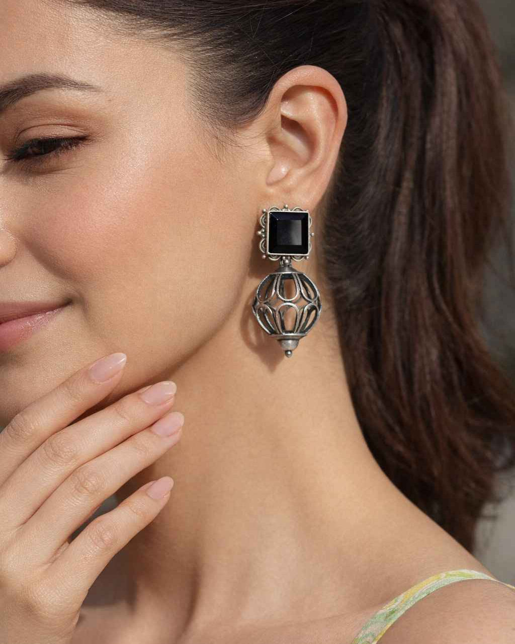 Telanaari Classic Mayuri Silver Plated Earrings