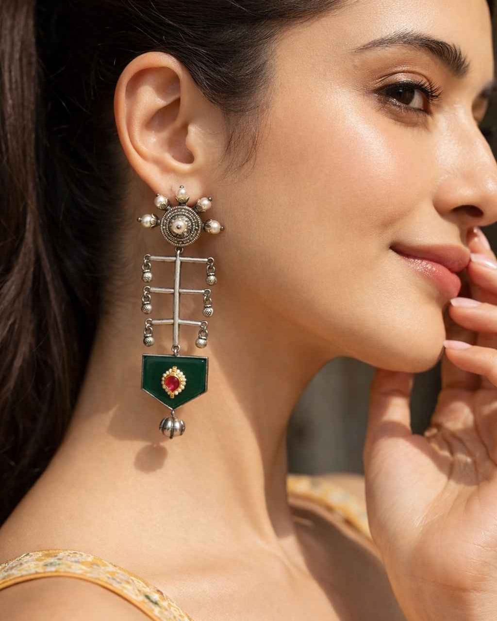 Elegant Ayushka Silver Oxidised Earrings