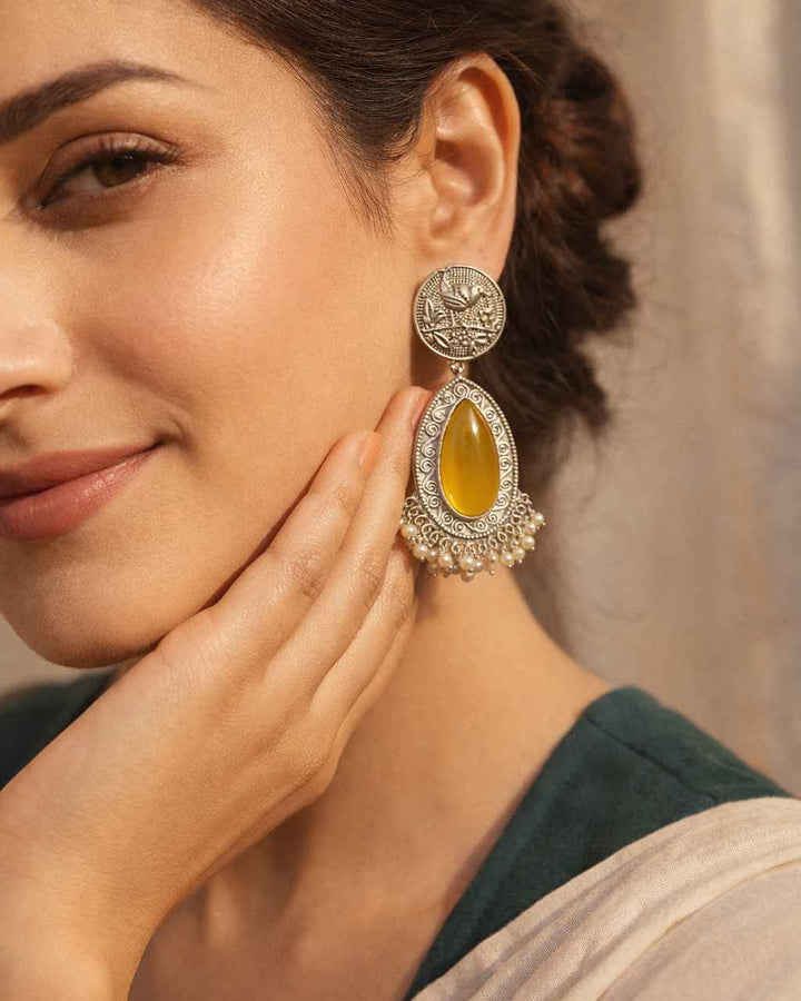 Silver Oxidised Pearl Earrings Adya