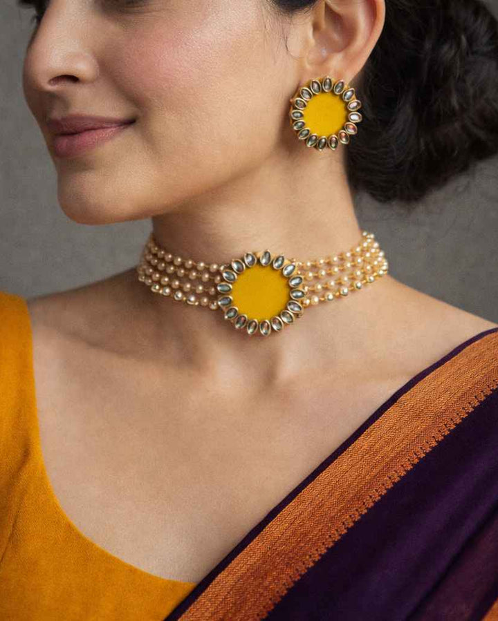Navya Yellow Handmade Fabric Choker Necklace