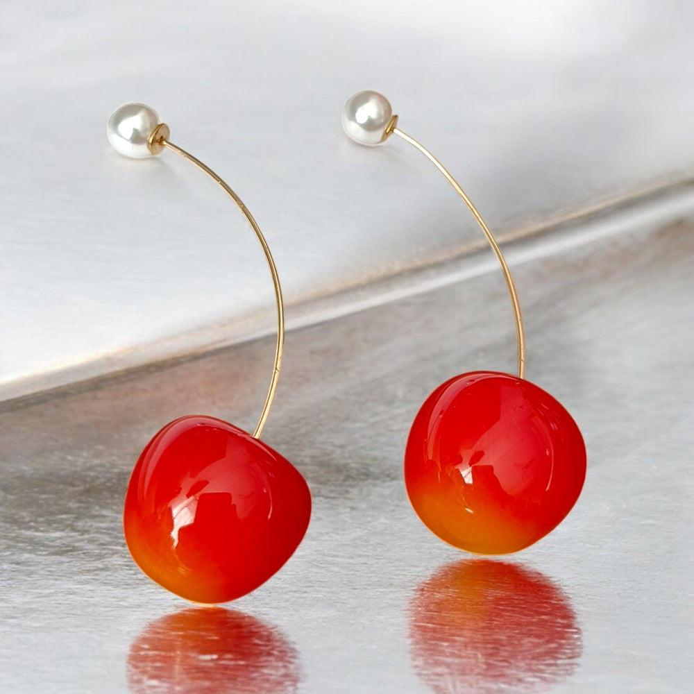 Telanaari Gold-plated Orange Cherry String Earrings - TelaNaari