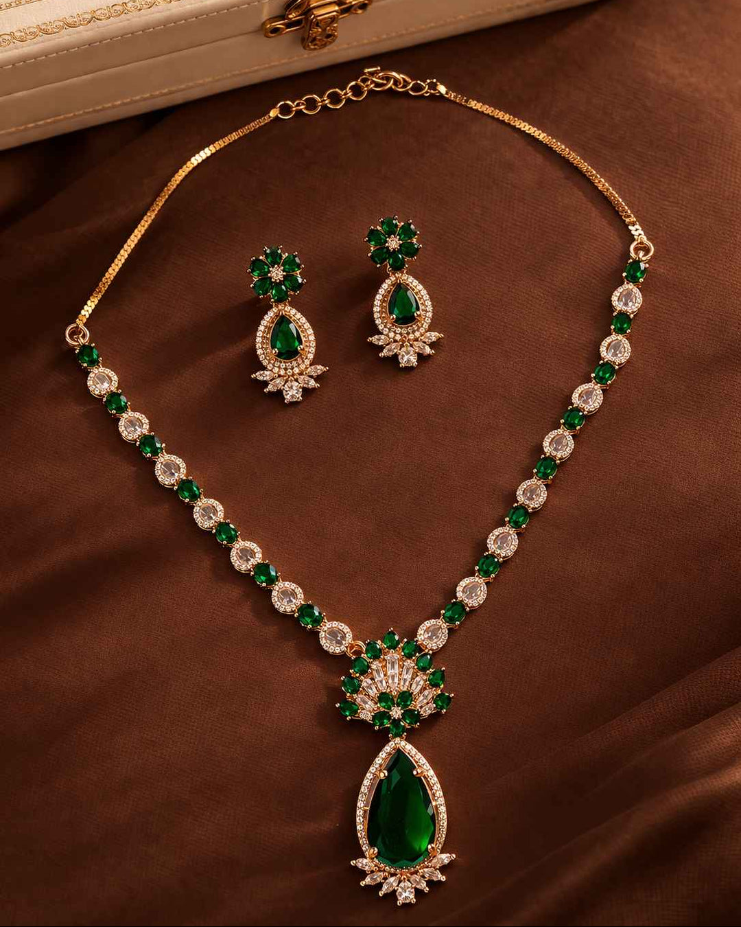 American Diamond Zirconia Layered Necklace Set Elizabeth