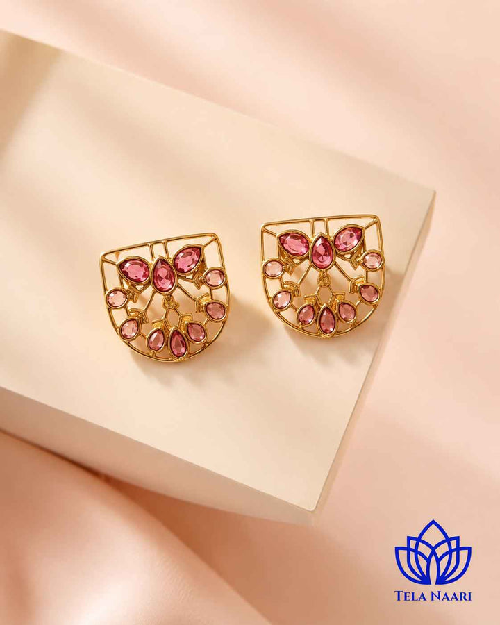 Ojaswi Gold Plated Red Stone Pearl Choker Necklace Set