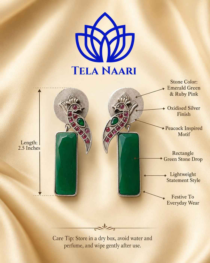 Begunia Silver Plated Green Earrings