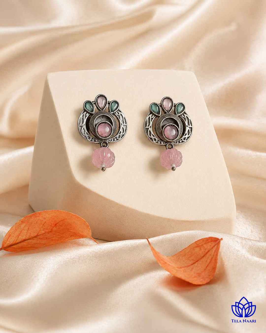 Silver Oxidised Multi-Stone Small Stud Earrings