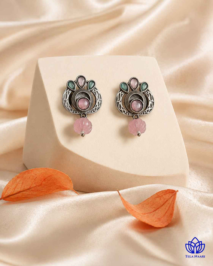 Silver Oxidised Multi-Stone Small Stud Earrings