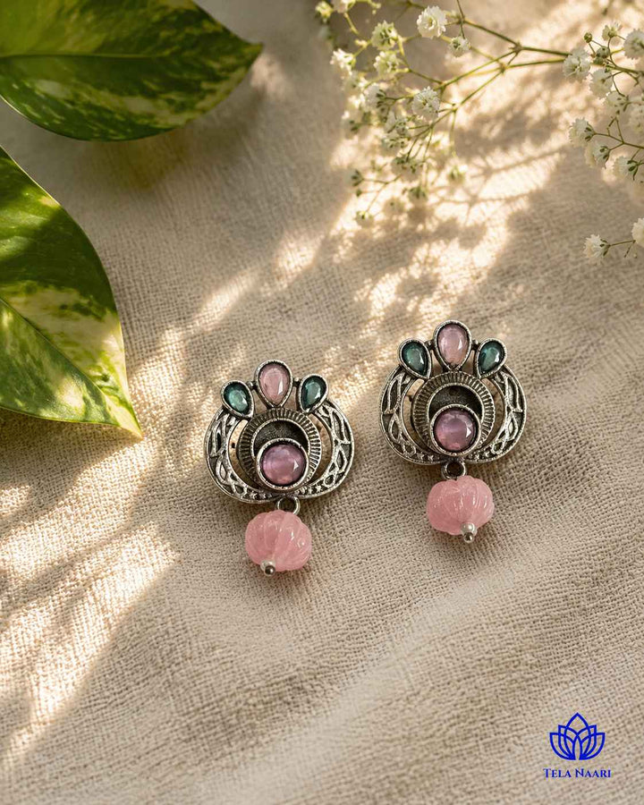 Silver Oxidised Multi-Stone Small Stud Earrings