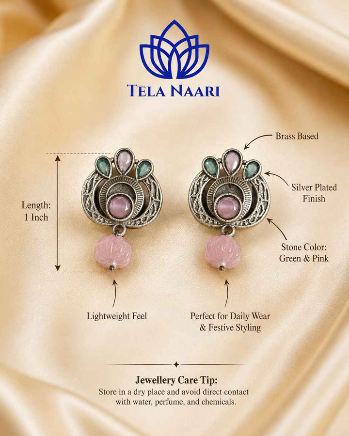 Silver Oxidised Multi-Stone Small Stud Earrings