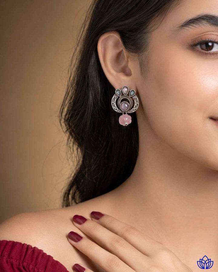 Silver Oxidised Multi-Stone Small Stud Earrings