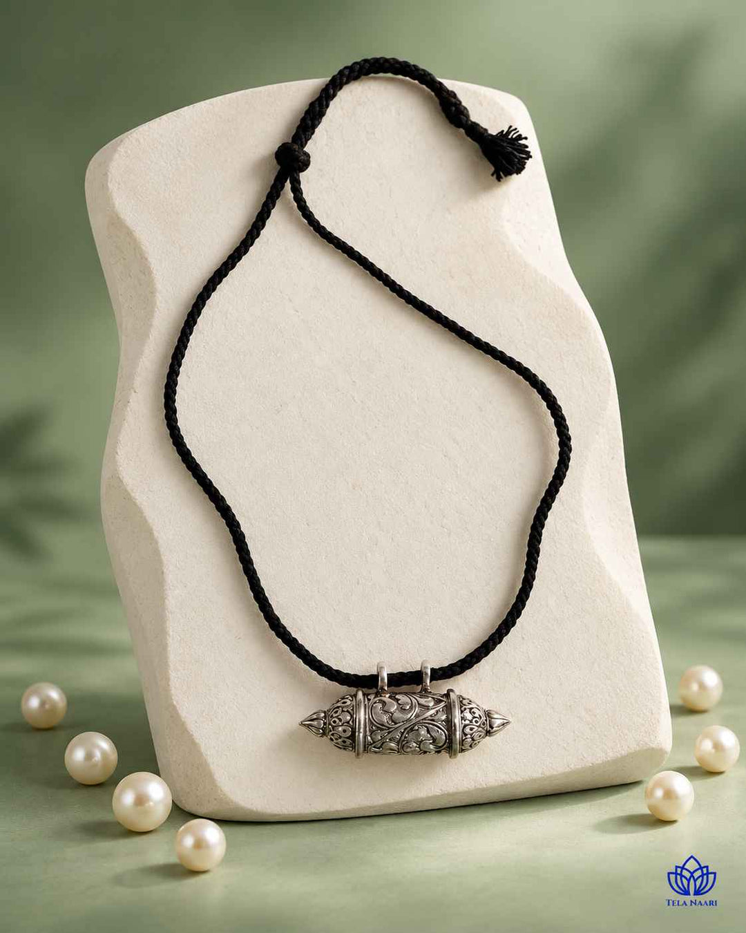 Revathi Silver Plated Black Thread Necklace