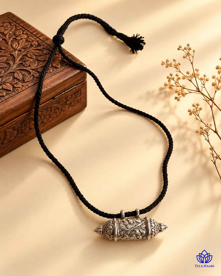 Revathi Silver Plated Black Thread Necklace