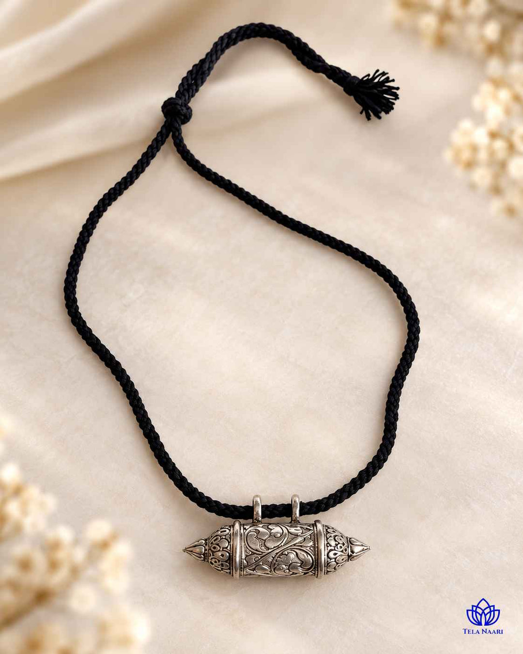Revathi Silver Plated Black Thread Necklace